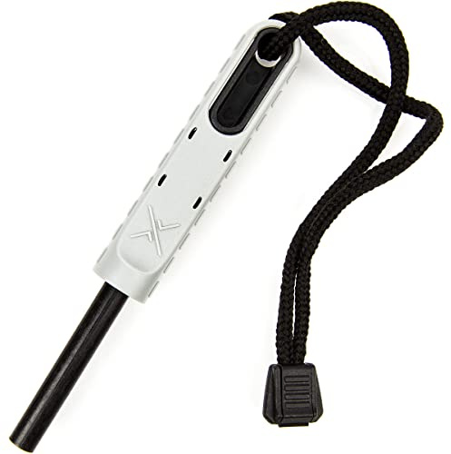 EXOTAC - polySTRIKER XL Ferrocerium Fire Starter with Snap-in Striker for Emergency Campfires and Hiking Survival Supplies (Grey/Black)