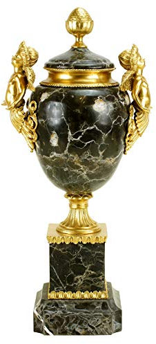 Arte & Ambiente – Figura de Bronce y Mármol – Ánfora con Dos Ángeles/Putta – Exclusivos Accesorios para el Hogar – Decoración