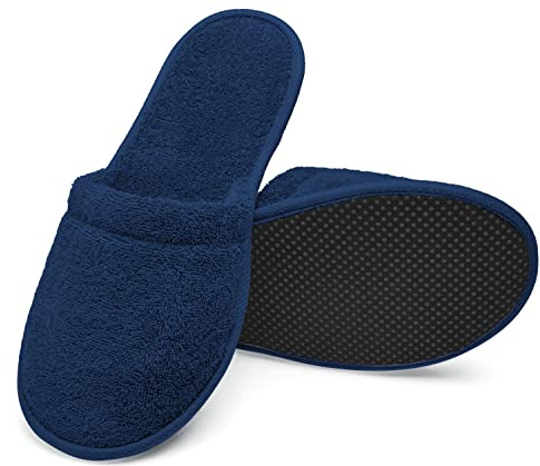 Arus Ciabatte da Bagno – 1 Paio Ciabatte Mules in Spugna 100% Cotone – Antiscivolo, Leggere, Traspiranti – Uomo Donna per Hotel, Spa, Piscina, Doccia, Viaggio, Blu marino, 38-42, MA-1