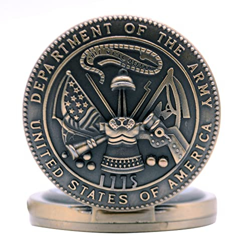 Ddjbdb Mens Pocket Watches with Fob Chain&Necklace Chain Pocket Watch Box Quartz America Department of The Army Bronze