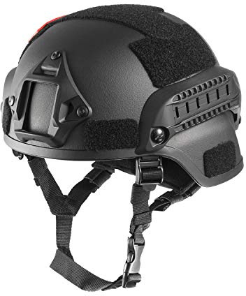 OneTigris, casco tattico ACH in stile MICH 2000 con supporto NVG e sponda per softair e paintball, Black