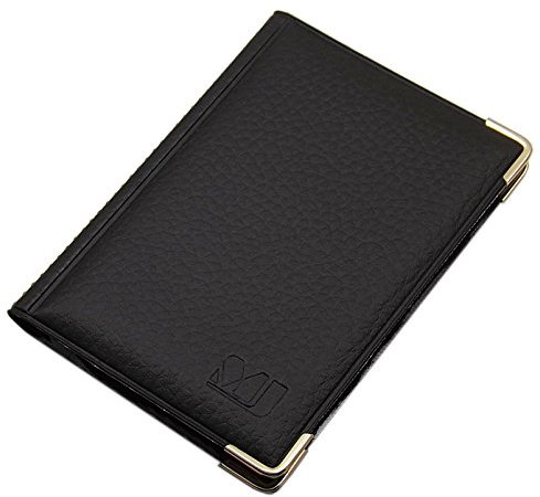 Exclusives Kredit- und Visitenkartenetui mit Schutzecken aus Metall 12 Fächer MJ-Design-Germany Made in EU Designs (Design 2 / Schwarz)