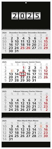 4-Monatskalender 2026 I Wandkalender mit Schieber Premium-Black 4-33,5 x 100 cm - Premium-Design-Kalender mit Wire-O-Bindung - hängt immer glatt und gerade an der Wand - schwarze Rückwand
