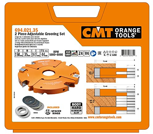 CMT 694.021.35-2 Piece Adjustable Grooving Cutter Head Set Hw D=150X14-28X3