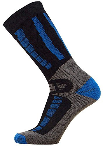 Pure Athlete Jugend Skisocken – Merinowolle Kinder Skisocken Snowboard Socken – Junior OTC, Jungen, schwarz / blau, S/M