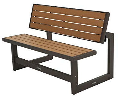 LIFETIME Gartenbank, klappbare Rückenlehne, umwandelbare Bank in einen Tisch, Maße 141x78,5x88,5 cm, Polyethylen hoher Dichte, wasserabweisend, UV-Schutz, Holzfarbe