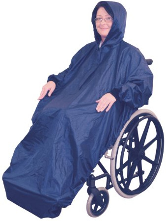Aidapt 100% Waterproof Wheelchair Mac with Sleeves Protection from Rain, Wind, Snow, Universal Sizing, Elderly Cape, Coverall, Disability, Mobility, Cosy Warm, Drawstring Hood, Poncho, Coat, Navy,