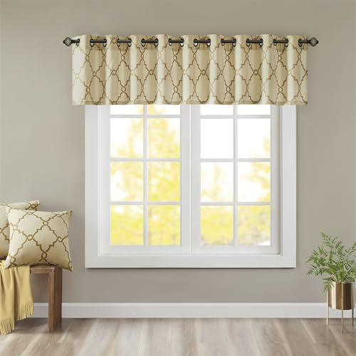 Madison Park Saratoga Fretwork - Mantovana con stampa a quadretti, 127 x 45,7 cm, colore: Beige/Oro