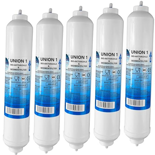 UN-5. 5er Pack UNION Kühlschrankfilter für Kühlschrank Samsung, AEG, LG, Side by Side. Wasserfilter extern. Schlauch Anschluss ist fest integriert.