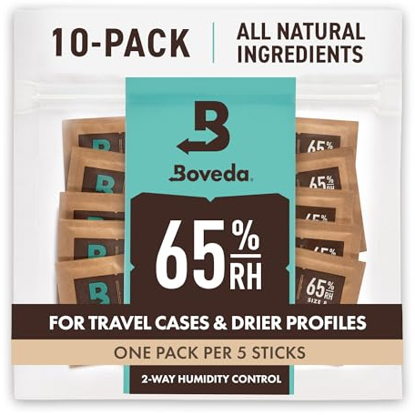 Boveda 65% Two-Way Humidity Control Packs for Storing Up to 5 Items – Size 8 – 10 Pack – For Small Travel Boxes – Moisture Absorbers – Humidifier Packs – Hydration Packets in Resealable Bag