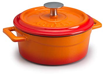 Pentole Agnelli COGHSRP10414O Slowcook Casseruola con Maniglie e Coperchio, Ghisa, Arancione, 0.8 L - 14cm