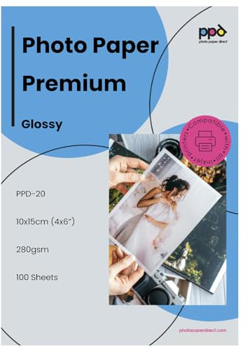 PPD Carta Fotografica Premium Lucida Per Stampanti Inkjet, 280 gsm, 10x15cm, 100 fogli - PPD-20-100