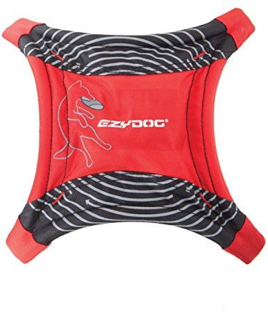 EzyDog Dog Star Flyer Frisbee | Interactive Flying Saucer Frisbee Dog Toy, Four-Legged-Design, Floats In Water (Red)