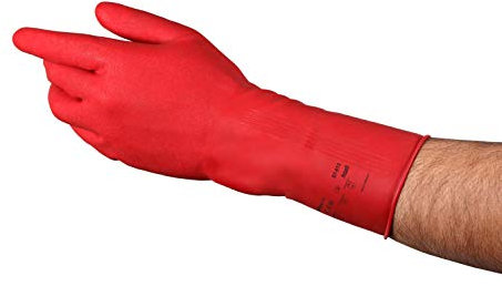 Ansell AlphaTec 87-013 Gants de Travail Multi-Usage, Résistance Chimique Polyvalente, Design Durable et Flexible, Gant Latex Homme Femme, Réutilisable, Rouge Taille S (1 Paire)