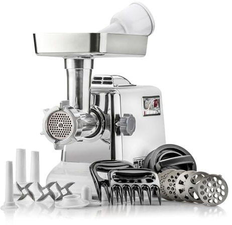 STX International Megaforce 3000 Series 5-in-1 Electric Meat Grinder | 3000W Max | Air Cooled | 3-Speed | Size #12 | 5 Grinding Plates | Stainless Steel Blades | Sausage Stuffer | Kubbe Maker & More