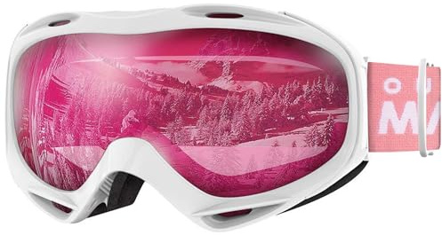 OutdoorMaster OTG Ski Goggles - Over Glasses Ski/Snowboard Goggles for Men, Women & Youth - 100% UV Protection (White Frame + VLT 46% Pink Lens)