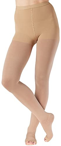 ABSOLUTE SUPPORT Compression Tights for Women 20-30mmHg with Open Toe - Opaque Graduated Support Pantyhose for Swelling, Edema, Varicose Veins Circulation during Pregnancy - Beige, Large - A214BE3
