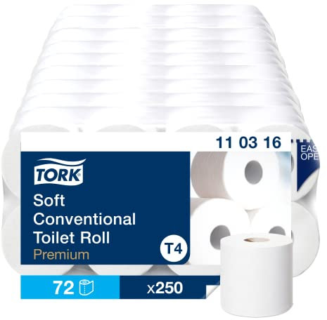 Tork 110316 extra weiches Kleinrollen Toilettenpapier (72 Rollen á 250 Blatt), Premium Qualität für Tork T4 Kleinrollensysteme, 3-lagiges reißfestes WC-Papier, 9 x 8er Pack
