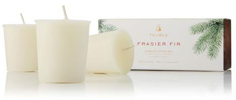 Thymes Frasier Fir Votive Candle Set of 3 - Scented Candles for Home - Luxury Home Fragrance Gifts for Women & Men - Home Decor (Pack of 3-2 Oz)