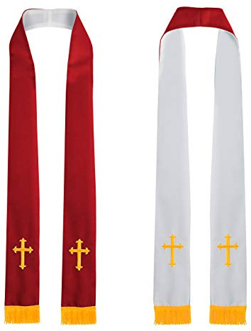 IvyRobes Unisex Aadult's Reversible Church Clergy Stole Choir Priest with Gold Embroidery Cross 229cm Red and White