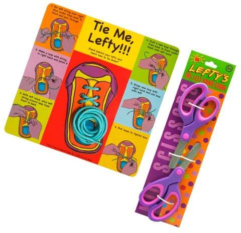 Left-Handed Learn to Tie + 2 Bonus Blue or Purple Left-Handed Scissors