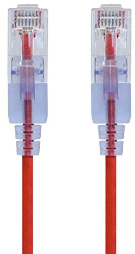 Monoprice SlimRun - Cable de conexión Ethernet Cat6A - Cable de red de Internet - RJ45, 550 MHz, UTP, cable de cobre puro desnudo, 10G, 30AWG, 7 pies, rojo, paquete de 5