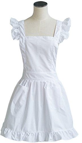 LilMents Petite Maid Ruffle Retro Apron Kitchen Cooking Cleaning Fancy Dress Cosplay Costume (White)
