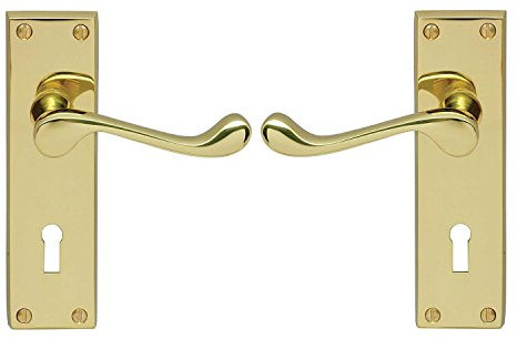 Carlisle Brass Victorian Scroll Lever On Backplate - Lock 57mm c/c - Brass - Includes a pair of handles & fixings, gold, 15.5 x 4.1 x 5.8 cm, CBS54/BP