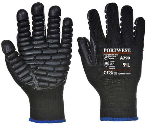 Portwest Gants Anti Vibration Noir L - Taille 9 - Gants de travail