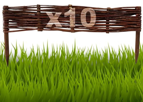 Floranica Bordures de Parterre en Saule Lot de 10 pièce 10 cm x 60 cm Clôture en Bois de Osier pour Bordure Plate-Bande Palissade Bordures de Fleurs Décoratives Panneau en Saule
