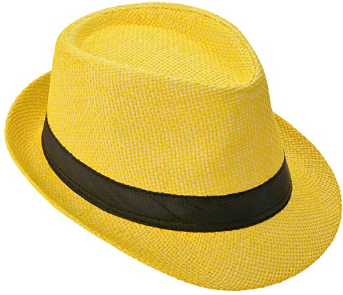Cappello di paglia Fedora/Trilby, con nastro, contro il sole, per stile gangster Giallo (cappello di paglia). 58
