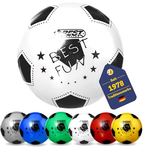 BEST SPORTING PVC-Ball Fun I Leichter Spielball I weißer Fußball I hochwertiger Wasserball I 23 cm großer Beachball I bunter Ball Logo I Gummiball I Ball Kinder