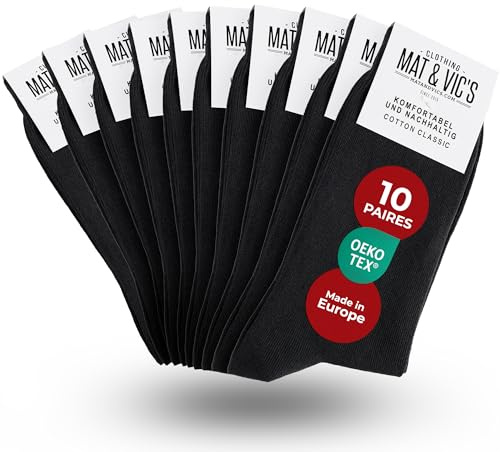 Mat & Vic's Chaussettes Homme, 5 ou 10 paires, 35-38, 39-42, 43-46, 47-50 | Chaussettes Femme, mi-mollet coupe classique, Certifiées OEKO-TEX 100, Fabriquées en Europe (Turquie)