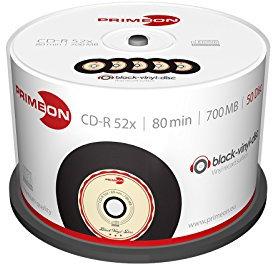 PRIMEON CD-R 80Min/700MB/52x Boîte de gâteau(50 Disque), 2761108 ((50 Disque) noir-vinyl-disque Surface)