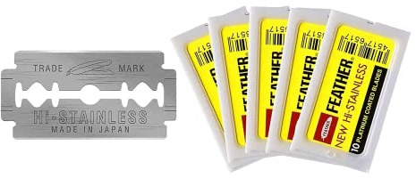 Feather Double Edge Safety Razor Blades - (50 Count) - Platinum Coated Hi-Stainless Steel Razor Blades - Fits Most Safety Razors - Super Sharp for Close Shaves - Japanese Quality