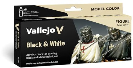 Vallejo-Modell, Farbe: schwarz und weiß, Set – farbig sortiert (8 Stück), 17 ml (8er Pack)