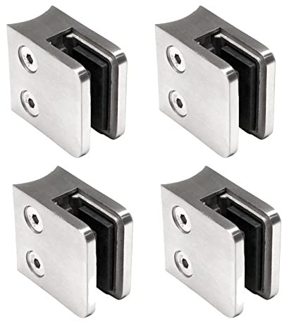 PRIOstahl Glashalter Glasklemmen Abstandhalter Klemmhalter - 4 Stück 45 x 45 x 26 mm für Ø 42,4 mm Glas 6 mm Glasklemmhalter Glasplattenhalter für Geländer Treppengeländer Balkon aus Edelstahl V2A