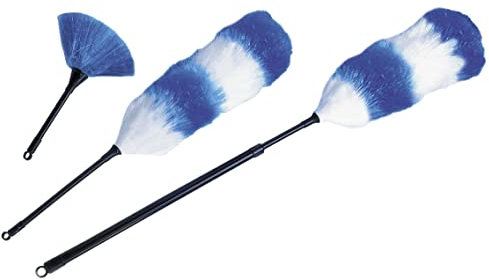 Maximex Juego de plumero azul de 3 piezas, eficaz eliminación de polvo, siempre el plumero correcto, 3 tamaños diferentes, tamaño (L): 26 cm, mini, 56 cm, mediano, 96 – 110 cm, extensible