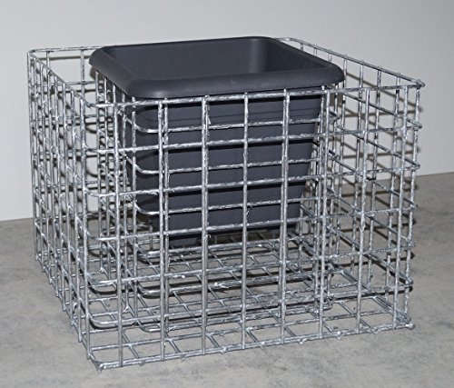 GABIONA - Gabbioni per fiori rettangolare, superficie di base 42 x 42 cm, larghezza maglie 5 x 5 cm, incluso vaso per piante zincato a caldo (altezza 32 cm)