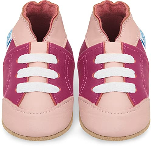 Soft Leather Baby Shoes with Suede Soles - Toddler Shoes - Infant Shoes - Pre Walker Shoes - Crib Shoes - Pink Sneakers 18-24 Months