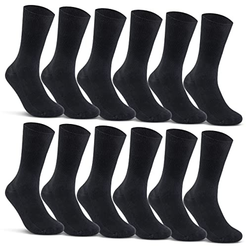 sockenkauf24 12 Pares Calcetines Diabéticos Sin Elasticos Hombre Mujer 100% Algodón sin Costura (39-42, Negro)