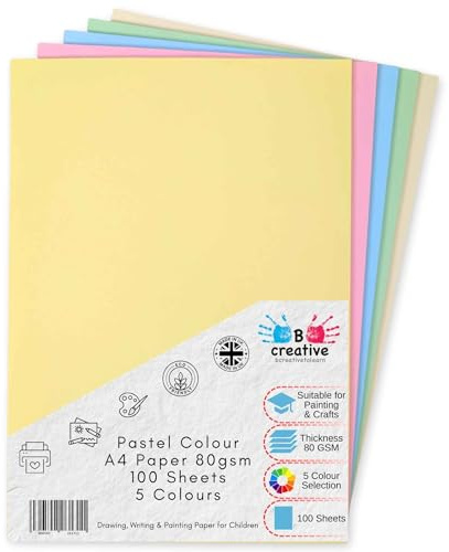 100 feuilles de papier A4 Pastel assortis (80 g/m2)