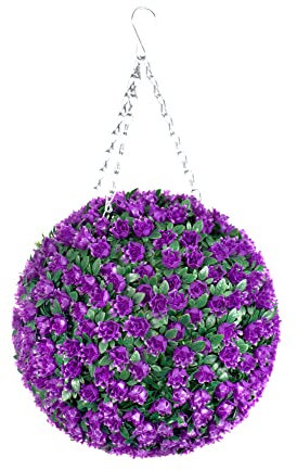 Best Artificial 28cm Purple Rose Topiary Hanging Flower Ball **UV Fade Protected**