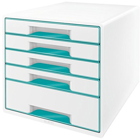 Leitz 52141051 Wow Cube Schubladenbox (Polystyrol) 5 Schubladen perlweiß/eisblau