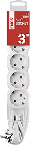 EMOS - 5-Fach Steckdosenleiste 3m - 5 Schuko-Steckdosen 45° gedreht - 250 V, 16 A, 3680 W - hochwertige PVC-Isolierung - H05VV-F3G 1,5 mm2 - erhöhter Berührungsschutz - IP20 für Innen - weiß