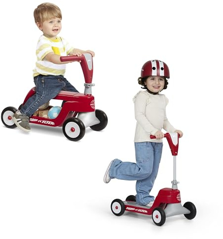 Radio Flyer Scoot 2 Scooter, Red, for Kids Ages 1-4, Ride On Toy or 4-Wheel Kids Scooter, Durable Wheels and Frame, Converts Easily with Flip Deck, Toddler Ride On Toys