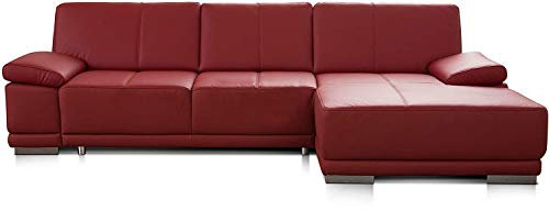 CAVADORE Ecksofa Corianne / Ledercouch inkl. Armteilverstellung und Longchair / 282 x 80 x 162 / Echtleder, rot