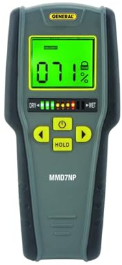 General Tools Moisture Meter, Pinless, Digital LCD with Tricolor Bar Graph (MMD7NP)