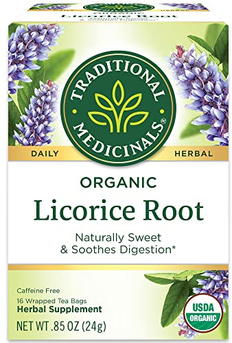 Traditional Medicinals Tea, Organic Licorice Root, Soothes the Digestive Tract & Promotes Respiratory Health - Kosher, Non-GMO, Caffeine-Free - 16 Tea Bags