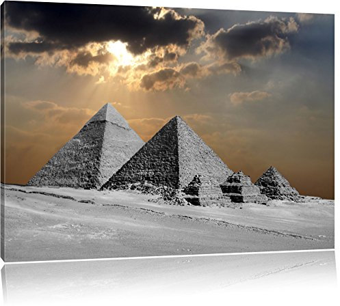 Pixxprint atemberaubende Pyramiden B&W, Größe: 100x70cm, Leinwandbild, fertig gespannt, Wandbild, Dekoration, Kunstdruck, kein Poster